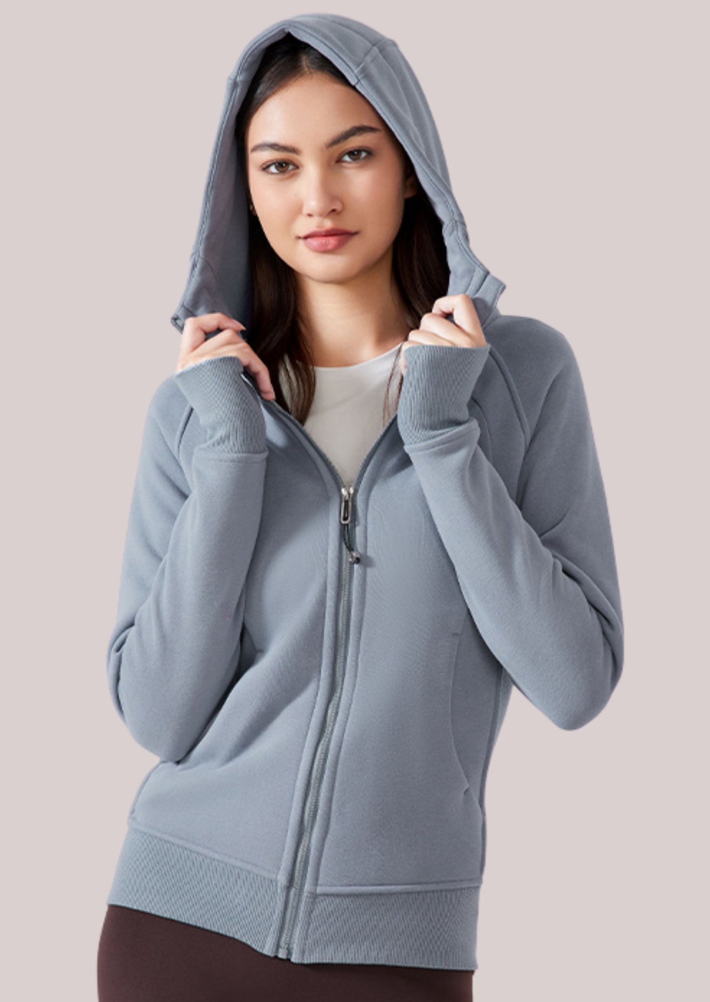 Alpine Fleece Zip Hoodie – Dusty Blue